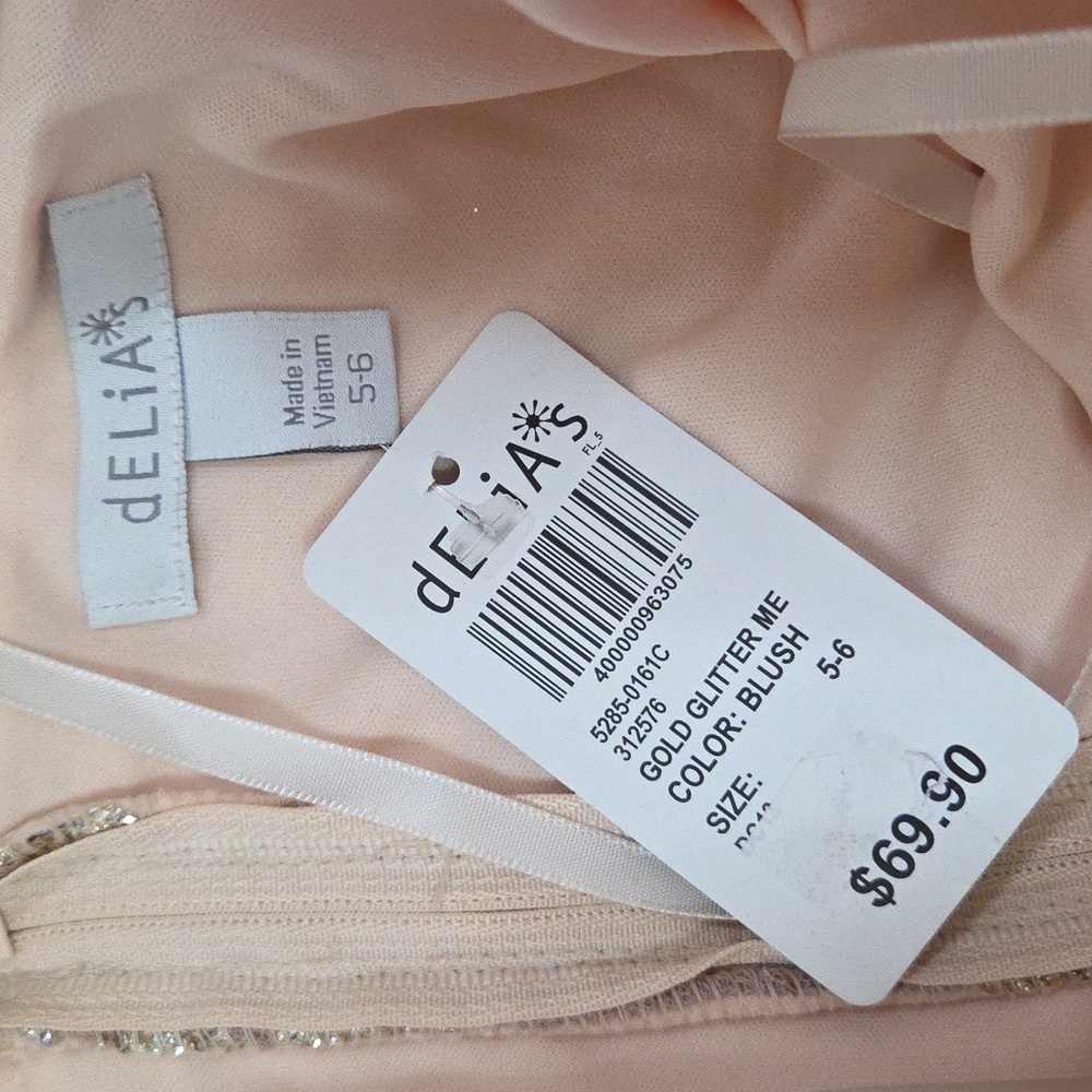 NWT Delia's Y2K Gold Glitter Blush Strapless Mini Dress Junior Size 5-6 - Picture 7 of 7